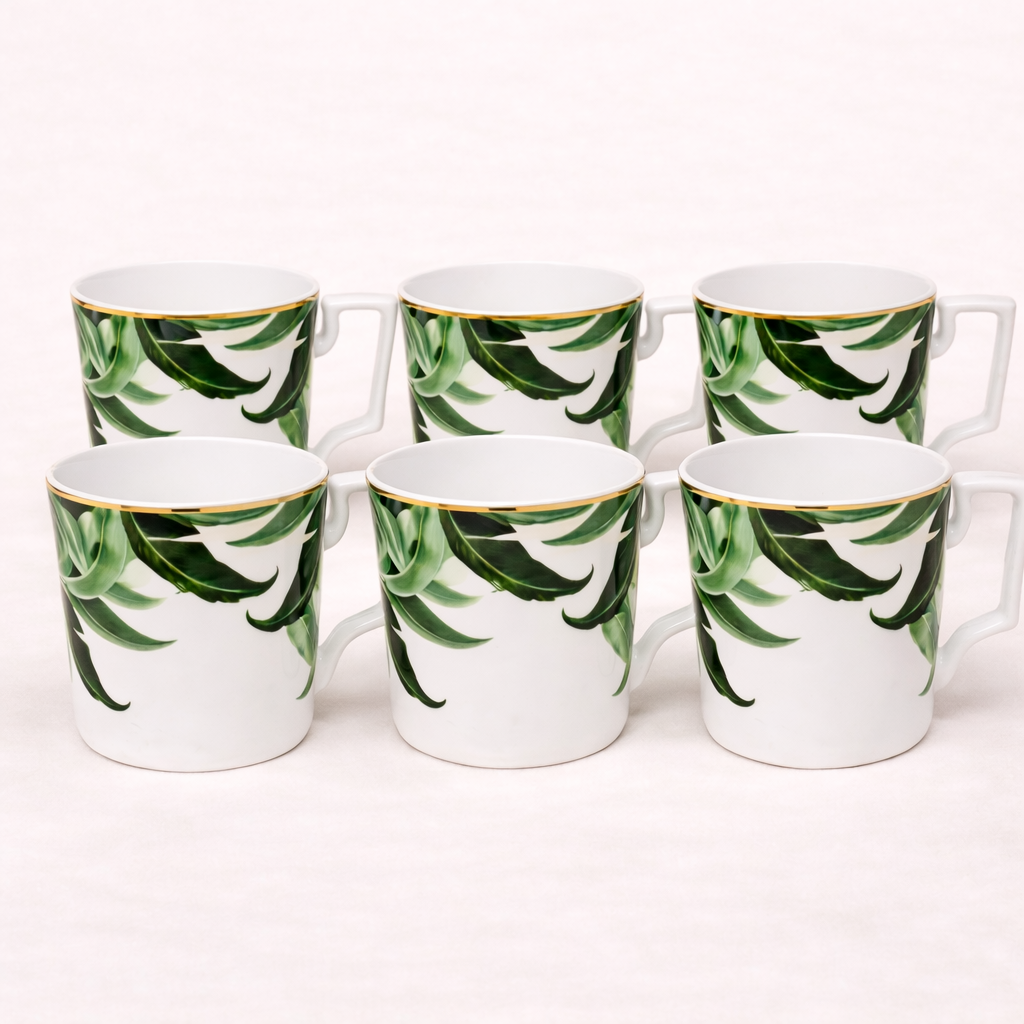 Green Leaves Mug Set – 6 Pcs