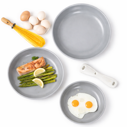 3-Pc Ceramic Cookware Set with Removable Handle