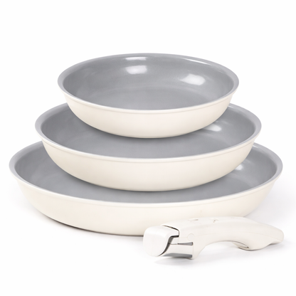 3-Pc Ceramic Cookware Set with Removable Handle