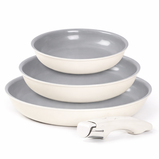 3-Pc Ceramic Cookware Set with Removable Handle