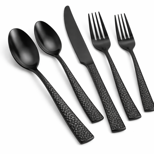 Black Matte Hammed Cutlery (40 pcs)