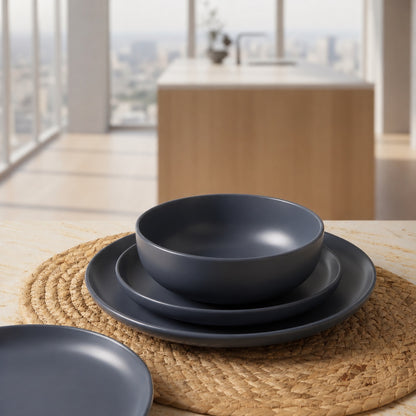 Stoneware Dinner Plates & Bowls Sets 12 Pcs for 4