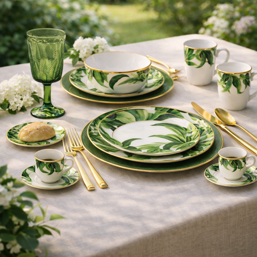 Green Leaves Charger Plate Set – 6 Pcs