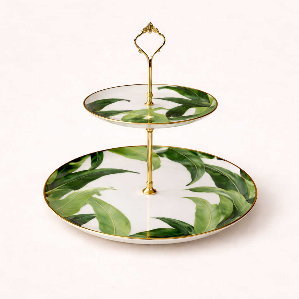 Green Leaves Two-Tier Serving Stand